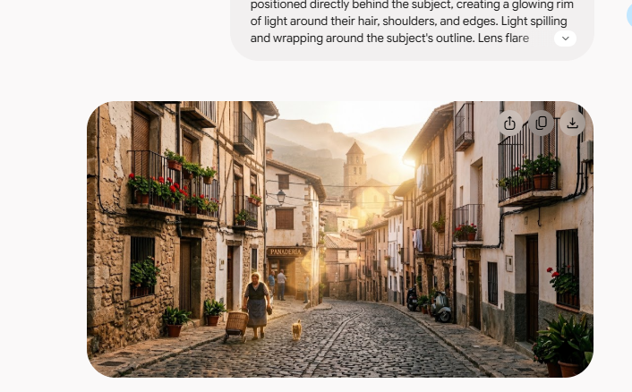 captura del paso 2 mostrando el prompt de contraluz dramático y un ejemplo con halo de luz detrás del sujeto